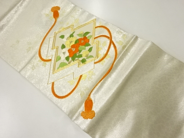 JAPANESE KIMONO / VINTAGE NAGOYA OBI / SILK / EMBROIDERY / MATSUKAWABISHI & CAMELLIA